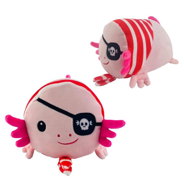 Huggy Pirate 8 Inch Lil Axolotl Plush Toy Pillow Plushie - Soft & Cuddly Stuffed Animal - for Kids, Toddlers, & Nautical Themed Gifts - Cute Pink Axolotl with Pirate Hat
