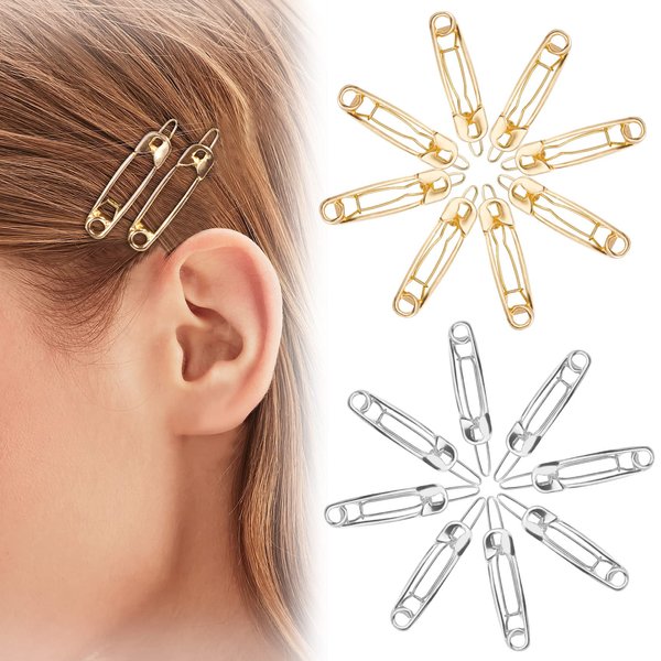 OIIKI 20PCS Goth Hair Clips, Safety Hair Pins, Alloy Brooch Pin Shape Barrettes, Hair Clips, Hollow Headwear Hair Accessories for Girls, Women Daily Use -Silver, Gold