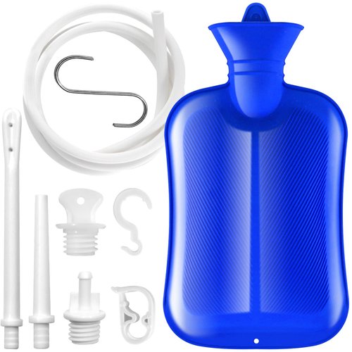 2 L Enema Bag ，Coffee Enema Bag Kit with 5.0 ft. Long Silicone Hose ,2 Multi-Size Reusable Tips, Controlable Water Flow Valve- Coffee, Shower, Douche & Home Adult Enema Kit（Blue）