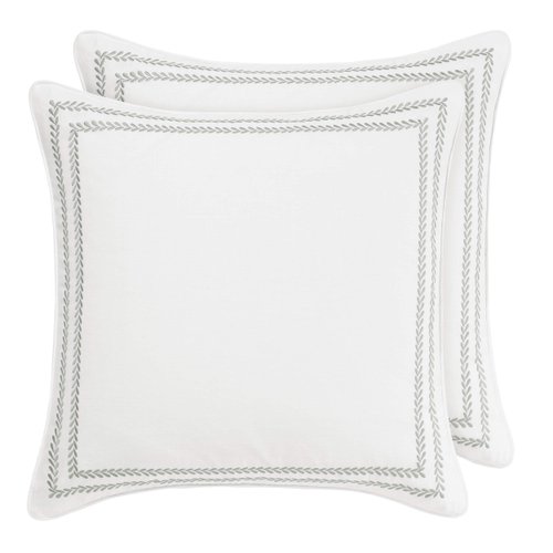 Laura Ashley Home - Euro Sham Set, Smooth Cotton Shams with Zipper Closure, Lightweight & Stylish Home Decor (Stitched Vine Leaf Grey, 2 Piece)