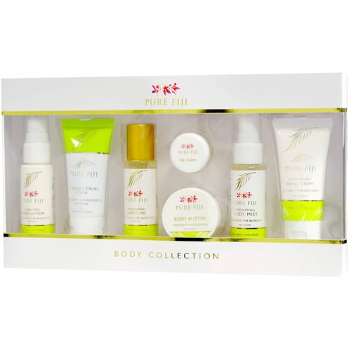 Pure Fiji Body Collection 7pacs- Bath and Body Gift Set Include - Body Mist,Coconut Crush, Body Oil, Body Butter, Soap, Body Lotion, Hand Creme - Travel Size, Scent Coconut Lime Blossom