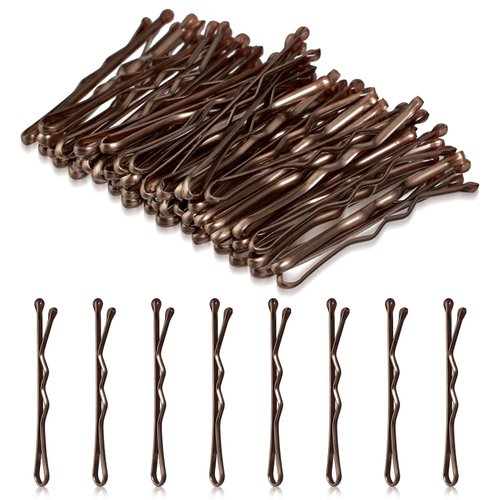 AOZUO Mini Bobby Pins, 50PCS 1.37 Inch Small Curved Hair Pins Metal Wavy Hairpins Hair Accessories for Women Gilr Kids Wedding Hairstyles Buns Long Straight Curly Hair All Hair Types(Brown)