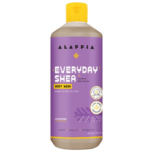Alaffia EveryDay Shea Body Wash - Naturally Helps Moisturize and Cleanse without Stripping Natural Oils with Shea Butter, Neem, and Coconut Oil, Fair Trade, Lavender 16 Fl Oz
