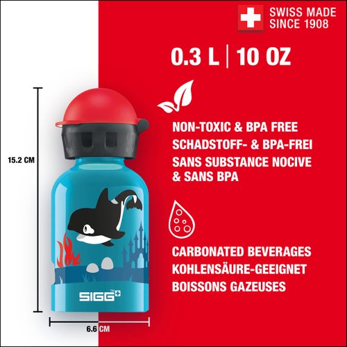 Sigg - Kids Water Bottle - Orca Family - Leakproof - Lightweight - BPA Free - Aluminum - 10 Oz