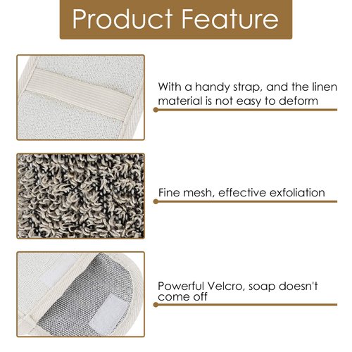 Linkidea 3 Pack Soap Saver Pouch, Flax Exfoliating Soap Bag Body Scrubber Exfoliator Sponge Holder Hanging Rope Bags for Bath or Shower