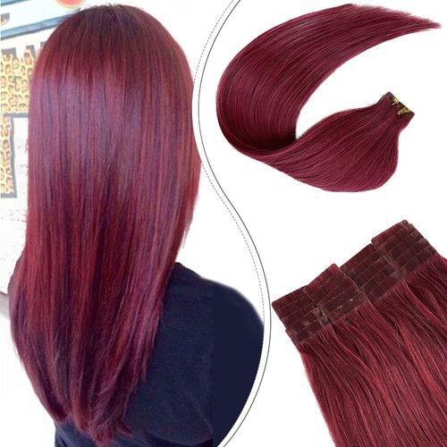 Tape in Hair Extensions Human Hair Nautral Curly Tape in Extensions for Women, Jerry Curly Hair Extensions Tape on Extensions Ombre Medium Brown to Medium Auburn Hair Extensions 14inch 20pcs 50g