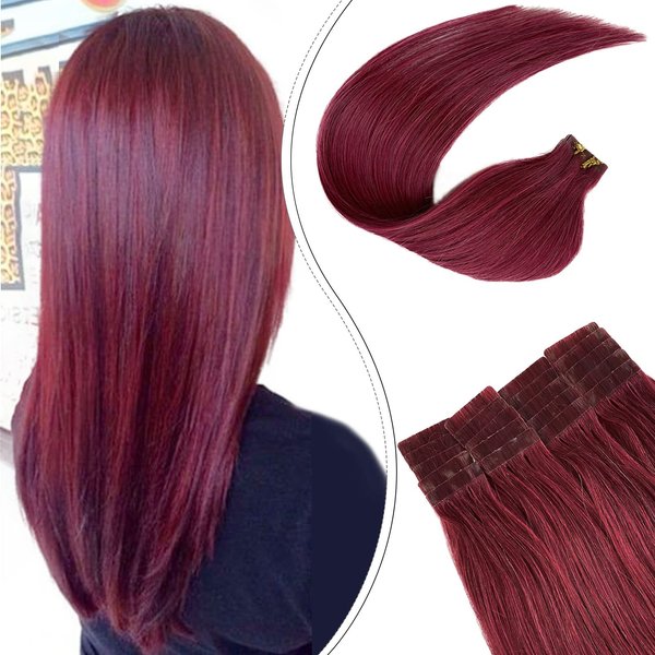 Tape in Hair Extensions Human Hair Nautral Curly Tape in Extensions for Women, Jerry Curly Hair Extensions Tape on Extensions Ombre Medium Brown to Medium Auburn Hair Extensions 14inch 20pcs 50g