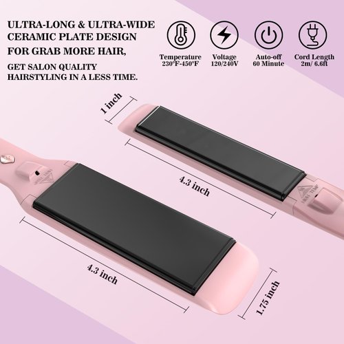 FOCALA Hair Straightener 1.75 Inch Titanium Ceramic Coated Flat Iron, Dual Voltage Straightener for All Hair Types, Fast Styling