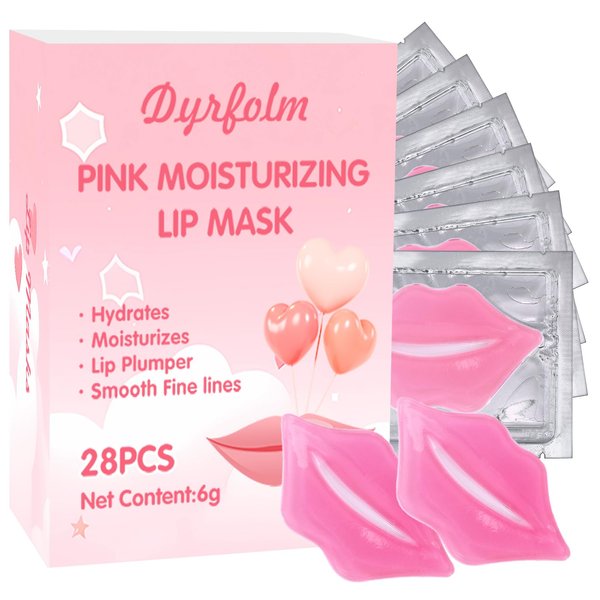 Dyrfolm 28 PCS Lip Mask,Collagen Crystal Lip Masks,Lip Mask Sheet,Pink Lip Care Pads Mask for Moisturizing Nourishing,Anti Chapped,Anti-Wrinkle,Lip Masks for Dry Lips,Remove Dead Skin,Plump Your Lips