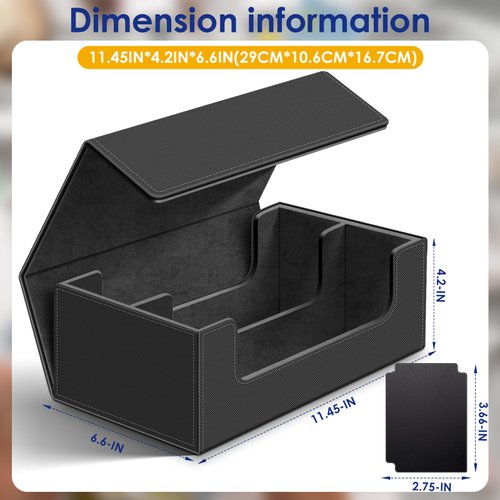 Homthy 1200+ Card Deck Case for Trading Cards, Leather Magnetic Closure Commander Card Storage Box Magic Card Protectors Fit for Sports Cards, Game Card Standard Cards (Black)