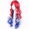 WTHCOS Mixed Red White Blue Long Curly Wavy Hair Wig With Slanted Bangs for Women Red White Blue Mixed Wig Heat Resistant Synthetic Hair Wigs for Daily Use Cosplay Wig With Wig Cap
