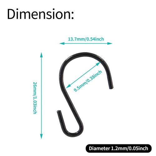 Piutouyar 40Pcs 1 Inch S Hooks Small S Shaped Hooks Mini S Hooks Connectors Christmas Ornament Hooks for Hanging Jewelry, DIY, Crafts, Key (Black)