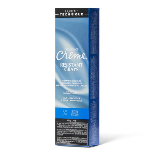 L'Oréal Technique Excellence Crème Resistant Grays Permanent Hair Color | Maximum Gray Coverage| Rich Crème Formula | No Drips | Patented Gray Seeking Dyes | For All Hair Types | Medium Brown