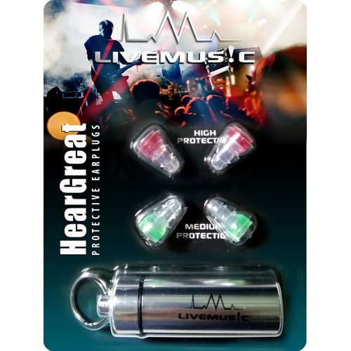 HearGreat Reusable Silicone Ear Plugs – 2 Pairs of High Fidelity Ear Plugs for Sleeping, Concerts, Travel, Work, and More – 21 dB and 27 dB Hearing Protection Plugs with Aluminum Case by LiveMusic