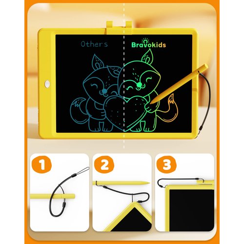 Bravokids LCD Writing Tablet for 3-8 Year Old Girls and Boys - 10 Inch Electronic Doodle Board Drawing Pad, Educational Birthday Gift for Kids and Toddlers (Yellow)