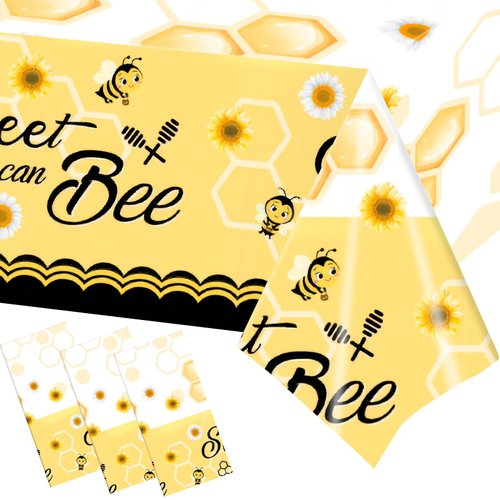 SJJPDYY 3PCS Bee Party Tablecloth Bee Birthday Party Supplies for Kids Girls B-Day Baby Shower Bu...