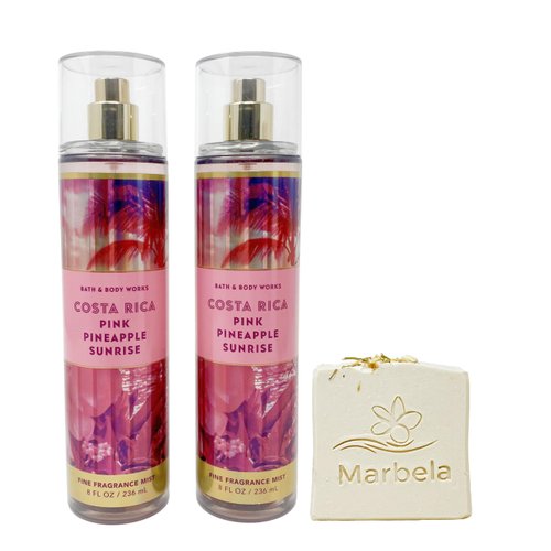Bath & Body Works Costa Rica Pink Pineapple Sunrise - Pack of Two - Fragrance Mist With Wild Jasmine Soap.