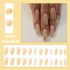 MISUD Long Coffin Press on Nails Ballerina Fake Nails Bling Gold Glitter Artificial Acrylic Nails Glossy Glue on Nails Elegant Nude Pink Gel Stick on False Nails with Design 24 pcs