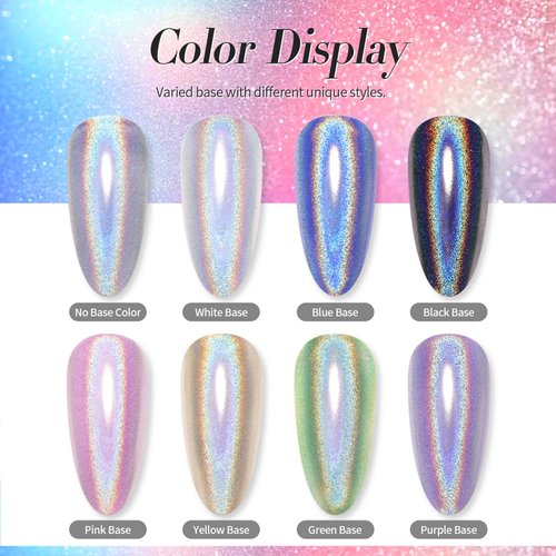 Born Pretty Holographic Nail Powder Fine Rainbow Holo Laser Effect Multi Chrome Manicure Pigment Glitter Dust for Salon Home Nail Art DIY Design