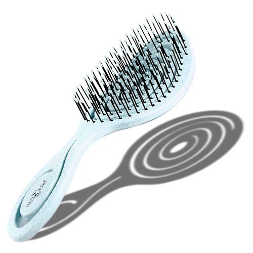 Chiara Ambra Organic Detangling Hair Brush for Women, Men & Children, Unique Spiral Hairbrush, Vented Hair Straightening Brushes for Straight, Curly & Wet Hair - Does not Pull on Hair – Light Blue