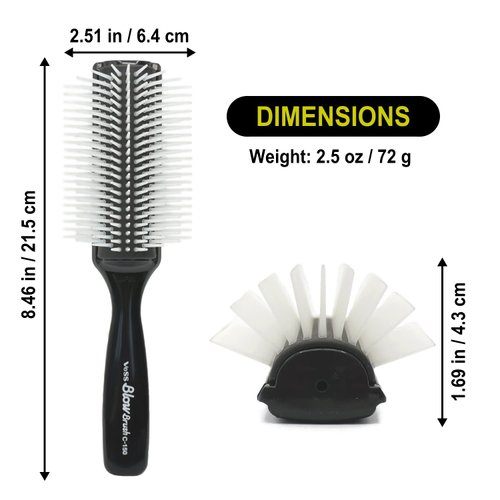 VESS Blow and Styling Hair Brush, Wide 9 Row Round Type- Light weight -Made in Japan-C-150 (Black)