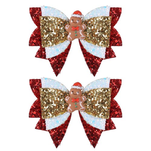 Glitter Christmas Hair Bows 3.5'' Girls Sparkly Cute Christmas Gingerbread Man Hair Clips Barrette Alligator Hairpins Kids Christmas Party Dress Decor Accessories Xmas Gift