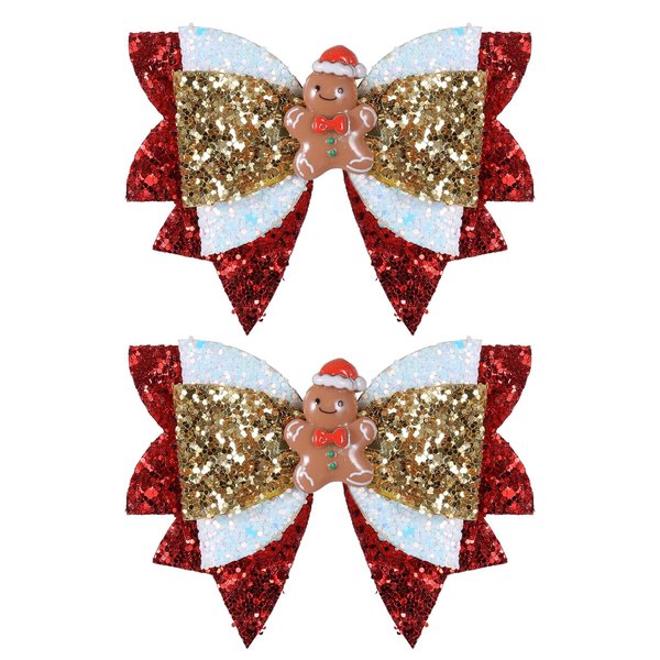 Glitter Christmas Hair Bows 3.5'' Girls Sparkly Cute Christmas Gingerbread Man Hair Clips Barrette Alligator Hairpins Kids Christmas Party Dress Decor Accessories Xmas Gift
