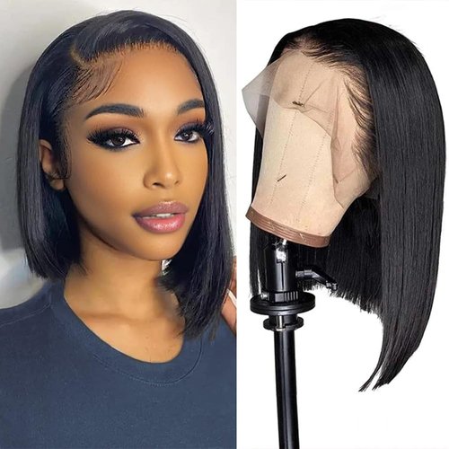 Bob Wig Human Hair 13X4 Straight Lace Front Wigs Human Hair 200% Density Short Straight Frontal Bob Wigs for Black Women Human Hair Pre Plucked with Baby Hair Natural Color (13 * 4 bob, 14inch)