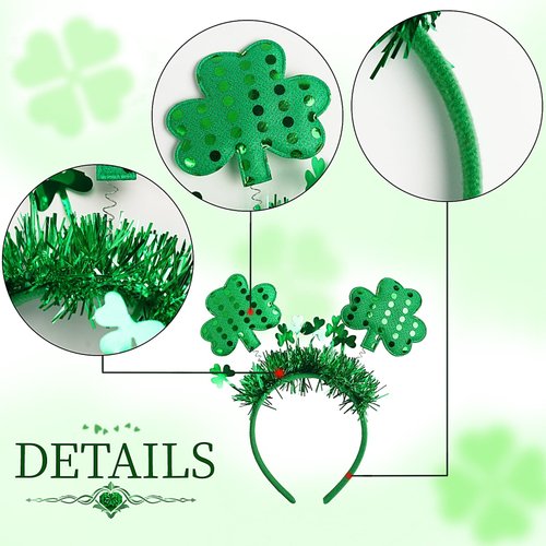 Doneace Sequins Shamrock Headband, St Patrick's Day Glitter Clover Hair Band Irish Green Boppers Hair Hoop for Women Girl Celebration Parade Hair Accessories Decoration Party Supplies