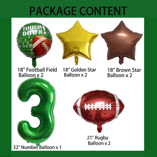 HADCKJA Football Balloon Football Birthday Decorations 3rd Birthday Balloon Rugby Golden Brown Star Rugby Field Balloon Touchdown Sports Theme Football Party Supplies Birthday Party Decorations 9Pcs