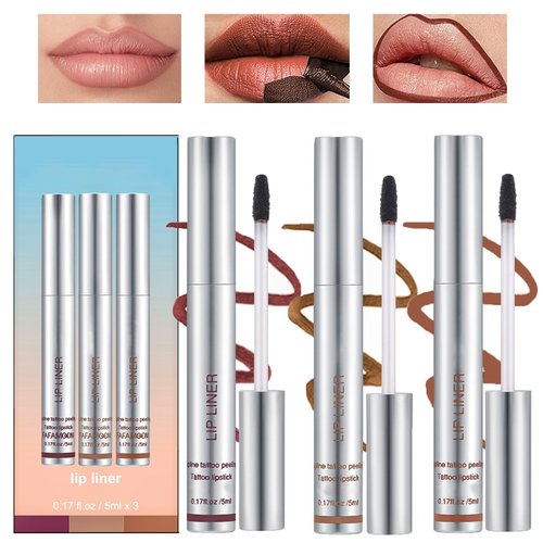 Dulele 3PCS Lip Liner Set, Peel Off Lip Liner Tattoo, Peel Off Lip Stain, Long Lasting Waterproof Lip Stain Peel Off, Transfer Proof Matte Finish Lip Gloss (A, M)