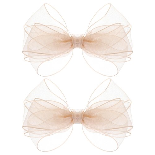 2 Pcs Organza Hair Bow Clips 5.5 Inch Big Hair Bows with Satin Knot Center Double Girls Bows for Toddler Kids Children Teens, Rose Gold