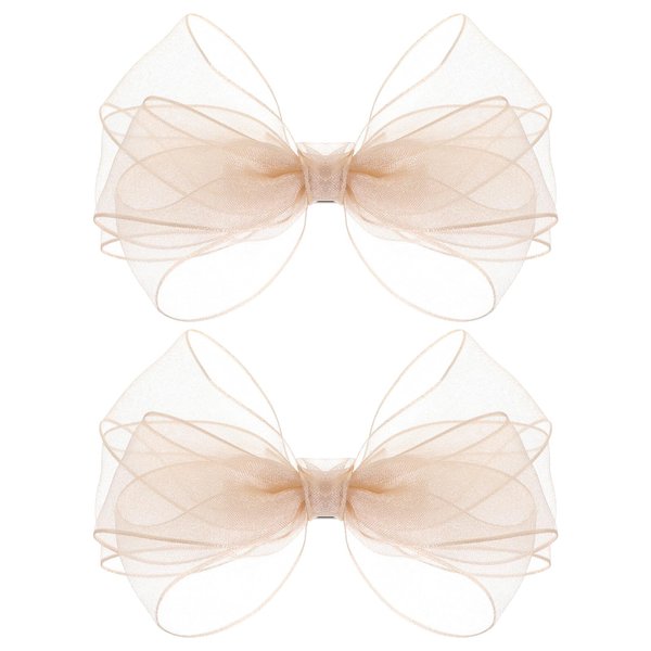 2 Pcs Organza Hair Bow Clips 5.5 Inch Big Hair Bows with Satin Knot Center Double Girls Bows for Toddler Kids Children Teens, Rose Gold