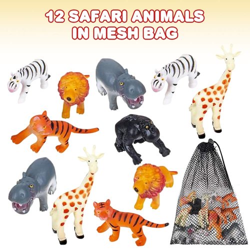 ArtCreativity Safari Figures Assortment in Mesh Bag, Set of 12 Mini Animal Figurines in Assorted Designs, Fun Bath Water Playset for Kids, Party Favors for Boys and Girls