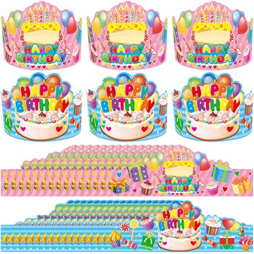 WorldBazaar Birthday Crowns for Classroom 36 Pack with Badge Stickers, Space Themed, Kids Party Supplies, Headwear for Boys and Girls, Classroom Decorations