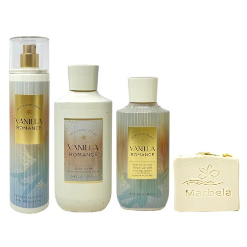 Bath & Body Works Vanilla Romance Trio with a Wild Jasmine Soap - Fragrance Mist - Body Wash and Body Lotion - Full Size
