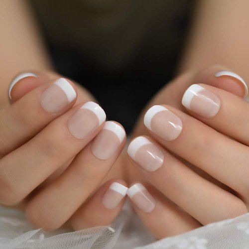 ELEVENAIL Natural Beige Nude White Press on Nails Short Squoval French Nail Tips False Nails Easy Wear Salon Manicure Reusable UV Gel Fake Nails DIY Nail Art at home
