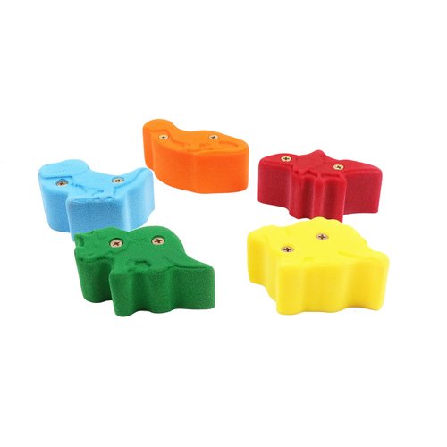 Atomik Rock Climbing Holds Set of 5 Screw-On Dinosaur Footholds in Assorted Bright Tones