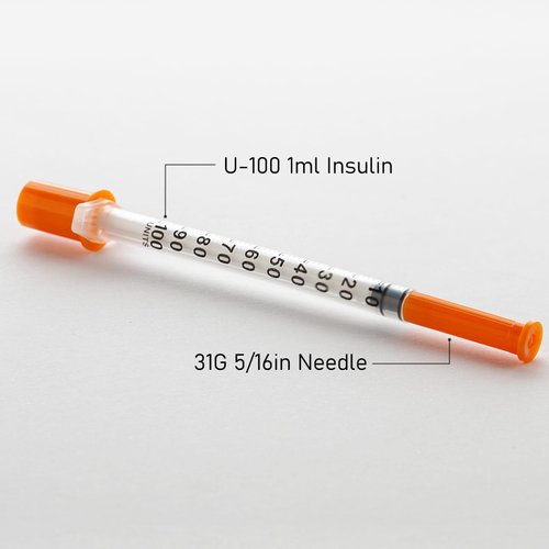 JIBENGAO U-100 Syringe with Needle 31Ga 1cc 5/16"(8mm)- Pack of 20 Pcs