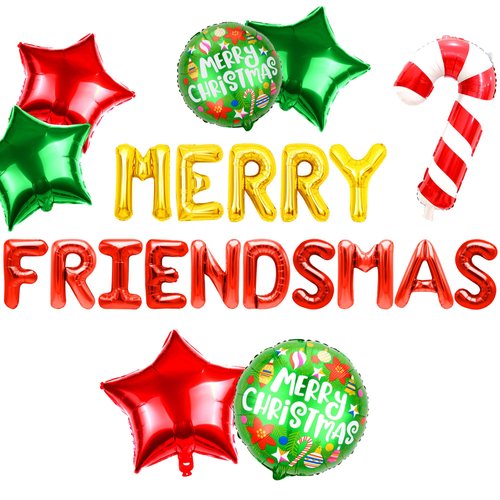 11 PCS Merry Friendsmas Party Decorations Merry Friendsmas Banner Balloons Friends-Themed Christmas Party Garland Bunting Decorations Supplies