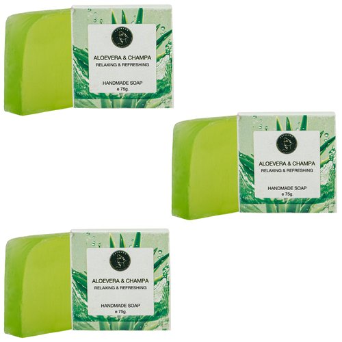 AATMANA Aloe-Vera & Champa Handmade Natural Bar Soap for Men & Women, Moisturizing Body & Face Soap, 7.9 Oz Soap Bars (3 Soap Set)