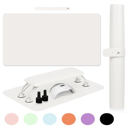 SHIMIDO Nail Art Table Mat, (MAT ONLY) Premium Soft Microfiber Leather Nail Arm Rest Mat, Nail Art Hand Rest Mat for Nail Arm Rest Cushion, Nail Tech Must Haves Table Mat (White)