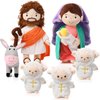 HyDren 6 Pcs Christian Religious Plush Doll Set 11 Inch Saint Joseph Virgin Mary with Baby Jesus and Donkey Lambs, Bible Stuffed Plush Jesus Doll God Plushies Gifts for Religious Christening Christmas