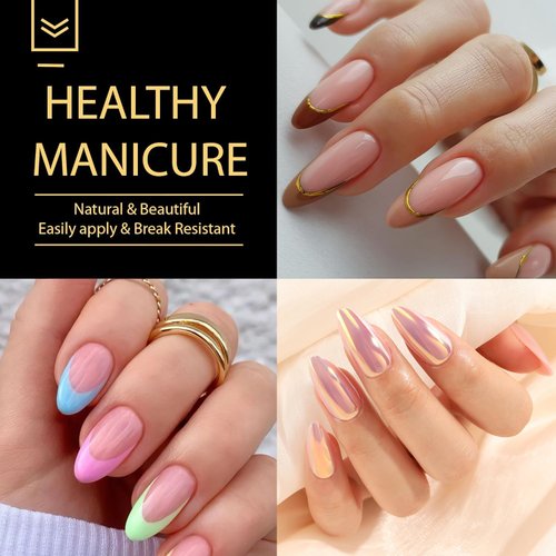 UNA GELLA Almond Gel Nail Tips 600 Pcs Pre-filed Almond Nail Tips Full Cover Nail Tips Press On Nails 12 Sizes Half Matte Clear Fake Soft Gel Nail Tips for Nail Extension Home DIY Salon with Box