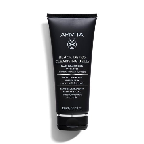 APIVITA Black Detox Cleansing Gel - Facial Cleanser & Makeup Remover with Activated Charcoal - Leaves Skin Fresh, Clean and Comfortable - 5.07 Fl Oz