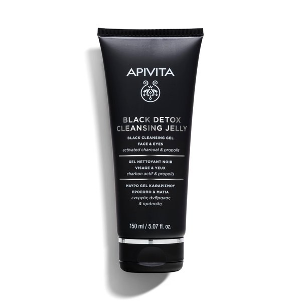 APIVITA Black Detox Cleansing Gel - Facial Cleanser & Makeup Remover with Activated Charcoal - Leaves Skin Fresh, Clean and Comfortable - 5.07 Fl Oz
