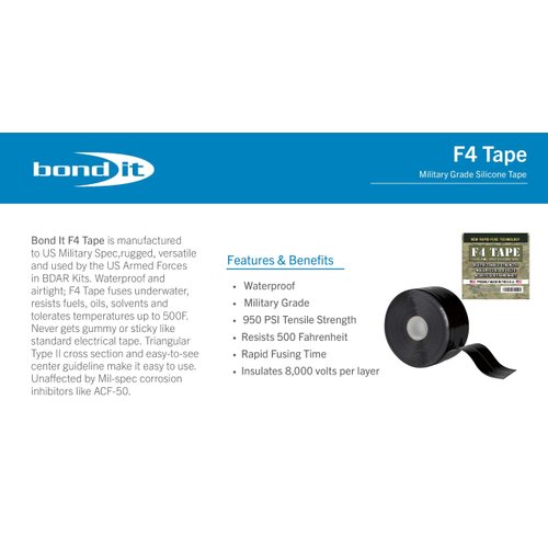 Bond It F4 Emergency Self-Fusing Silicone Tape, Repair Plumbing Pipe & Radiator Hose Leak, Electrical Insulation, Permanent Bonding, Waterproof, 1" x 36' x 20mil, Black