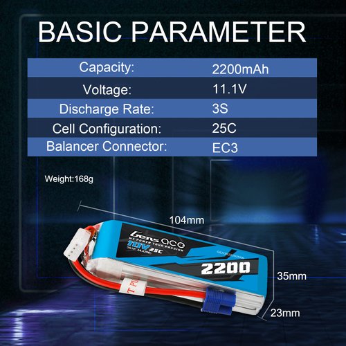 Gens ace 3S Lipo Battery 2200mAh 11.1V 25C Lipo Battery with EC3 Plug for RC Drone RC Airplane RC Drone RC Helicopter FPV