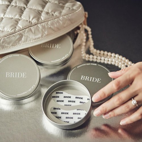 Bride Essential Eye Mask to Treat Dark Circles, Wrinkles and Puffy Eyes, 1 Pair White Reusable Silicone Under Eye Patches with Chic Case for Bridal Shower, Bachelorette and Wedding Gift