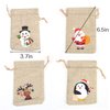 CCINEE 36pc Christmas Linen Bags with Drawstrings Christmas Burlap Goody Gift Bags with Double Jute Drawstrings, 4 designs Snowman, Santa Claus, Penguin and Elk